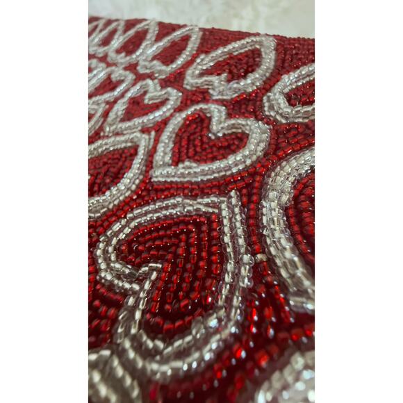 Francesca Clutch Evening Bag Gold Red Beaded Heart Chain Shoulder Strap NWT - Picture 12 of 12